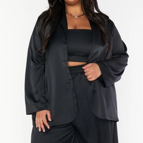 Show me your Mumu Black luxe satin Felix blazer NWT XXL - Picture 1 of 5